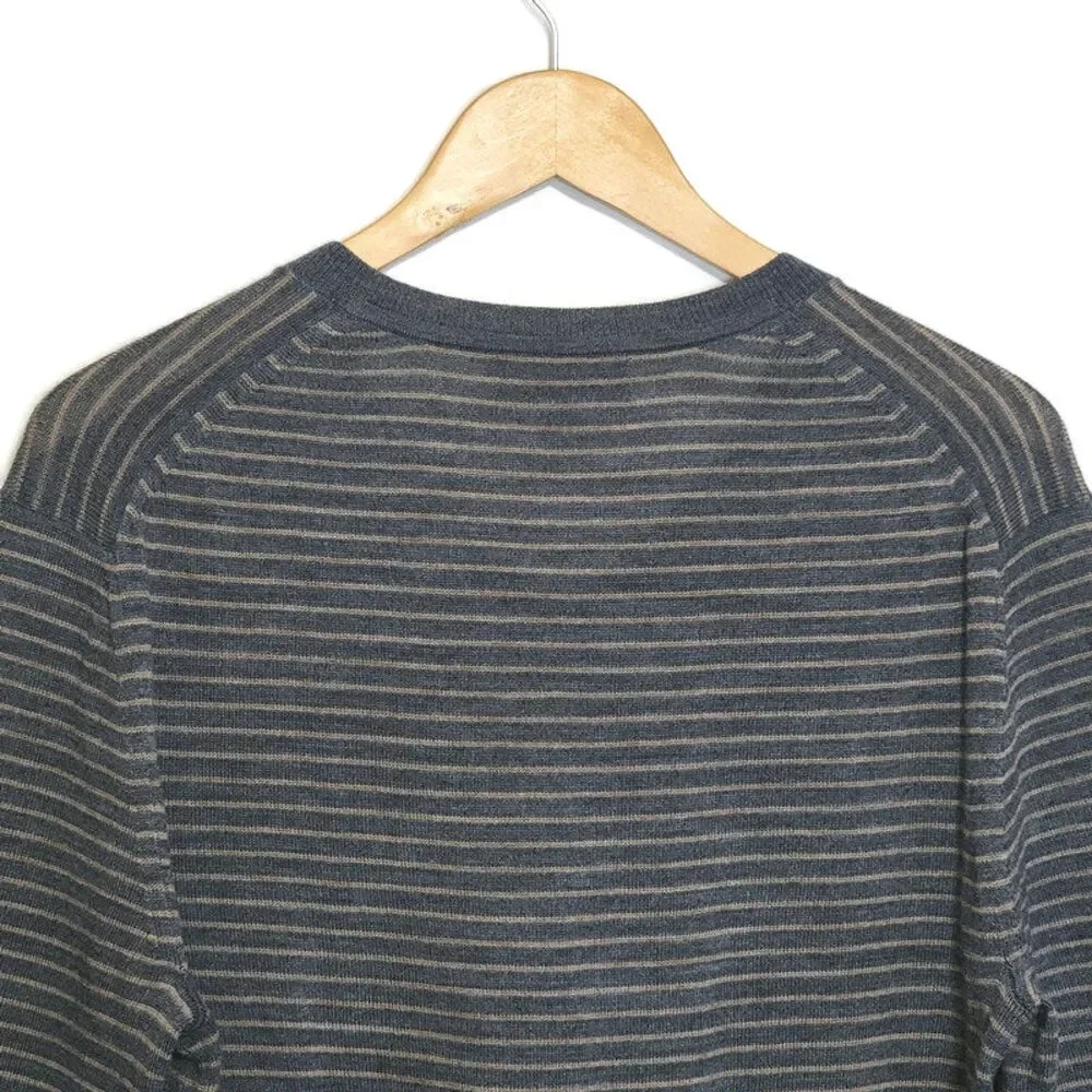 Banana Republic Merino Wool V Neck Sweater Gray Striped Long Sleeve Classic M